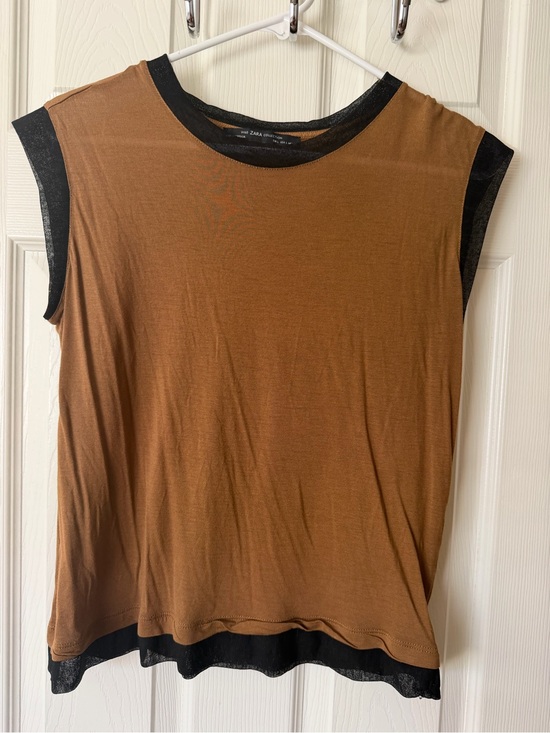 Zara Tops - Zara Brown Tank Top with Black Trim